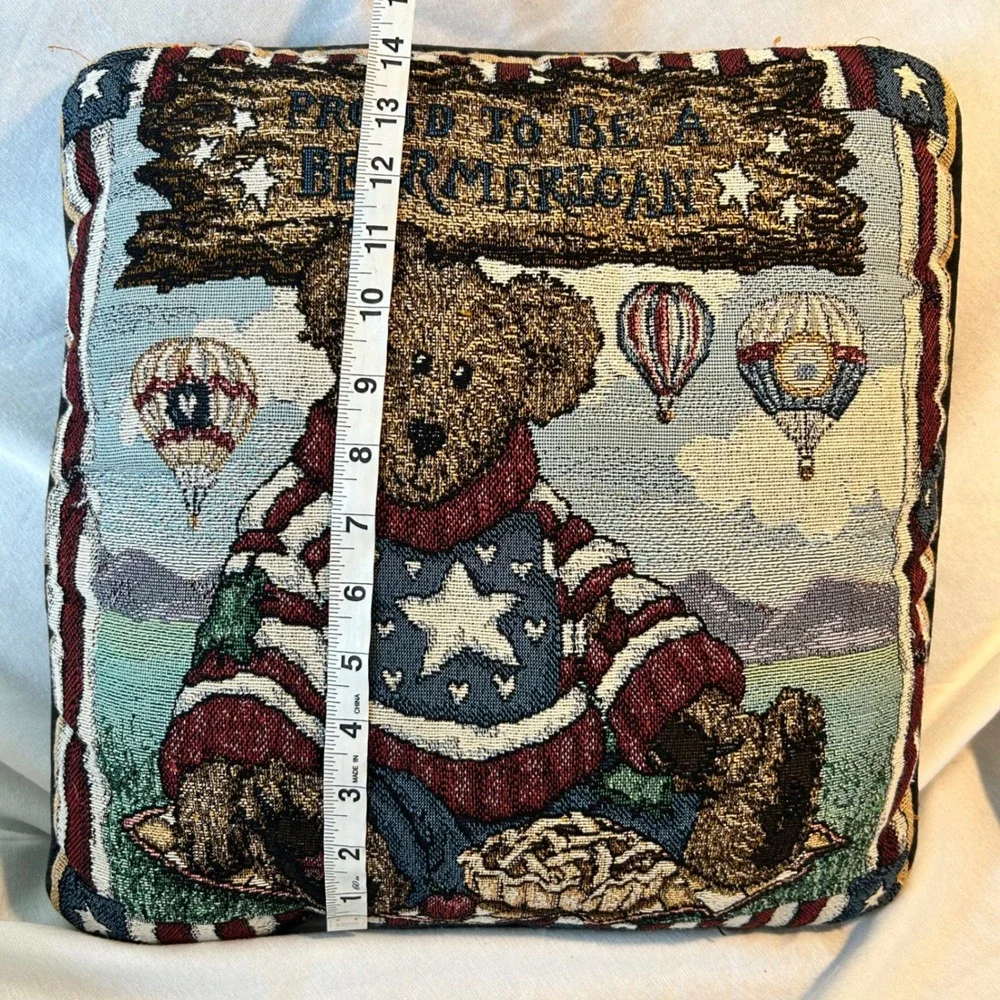 Vintage Proud To Be A Bearmerican Woven Tapestry Throw Pillow Patriotic Bear
